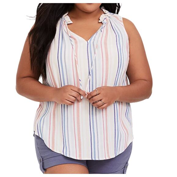 Torrid Striped Ruffle Trim Pullover Sleeveless Top White Pastel Red Blue Sz 0X - Picture 1 of 8